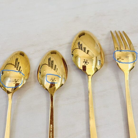 STANLEY ROBERTS Golden Flower Garden (Gold Electroplate) 4pc Flatware Spoon Fork - Picture 10 of 10